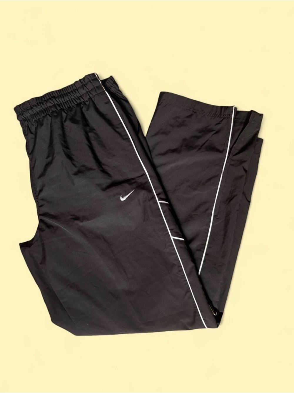 Nike Vintage Black Track Pants XL White Swoosh Side Stripe Y2K